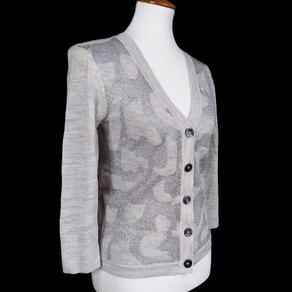 NWT BKE Boutique 93% Wool Cardigan Sweater Size L Gray Silver Metallic Thin Knit - Picture 5 of 9